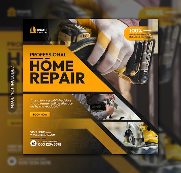 PSD home repair square flyer or instagram social media post template