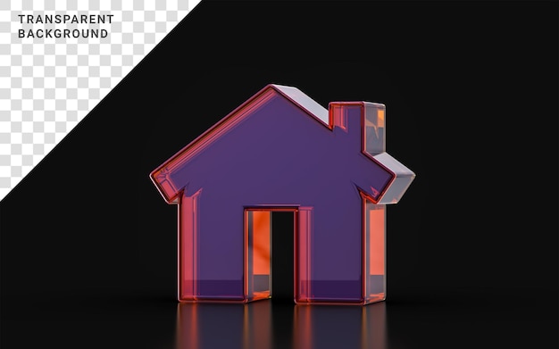 Home sign with glass morphism effect on dark background 3d render concept for office house school