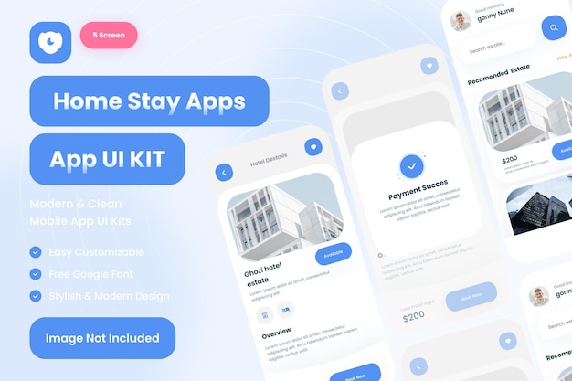 PSD home stay mobile app ui kit user interface