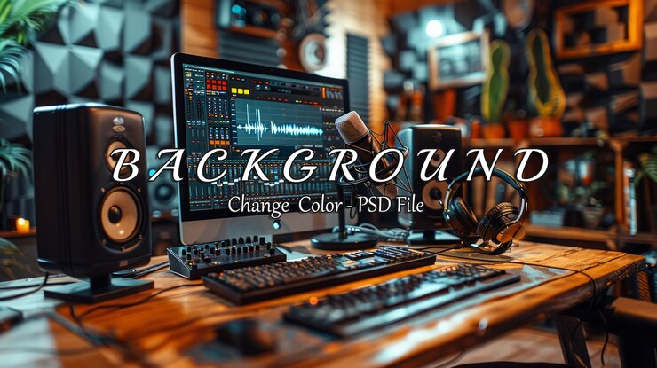 PSD home studio setup with audio equipment
