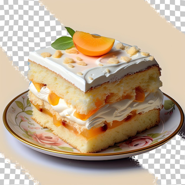 A homemade cake with cream and apricots transparent background