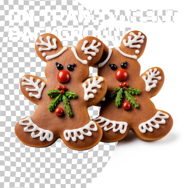 PSD homemade christmas cookies with reindeer decoration isolated on transparent background