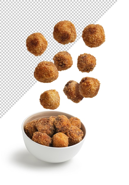 Homemade croquettes flying isolated