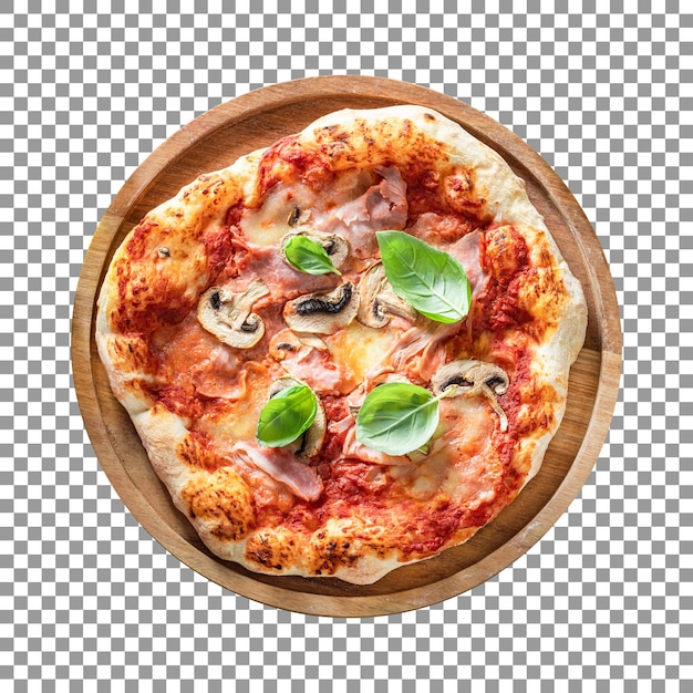 PSD homemade pizza with mushrooms and bacon isolated on transparent background