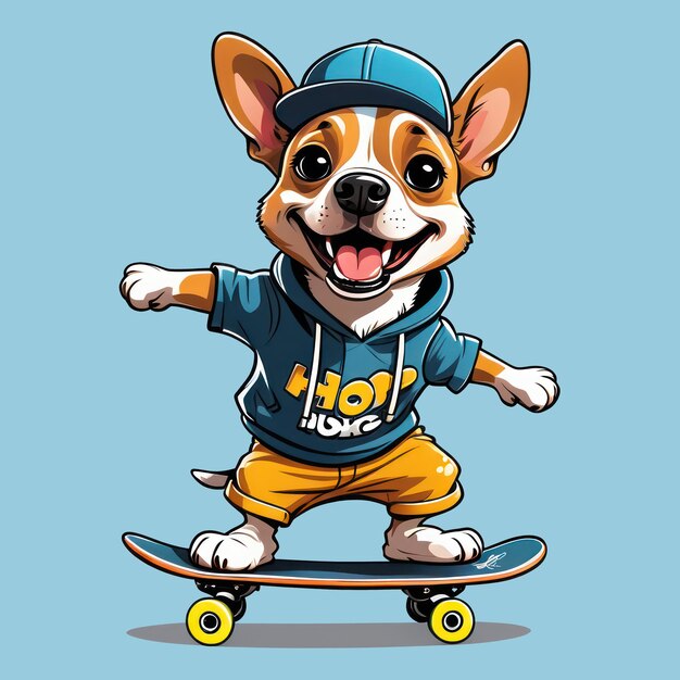 Hond in stedelijke stijl die skateboardtrucs toont