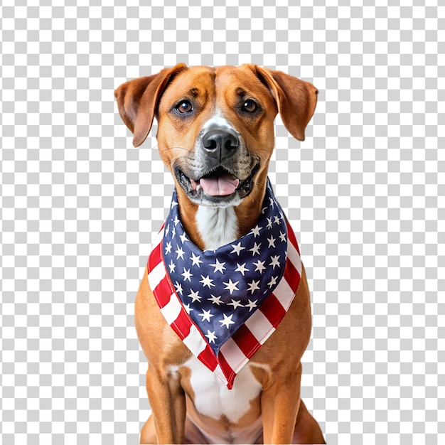 PSD hond met amerikaanse vlag bandana op hoofd geïsoleerd op doorzichtige achtergrond