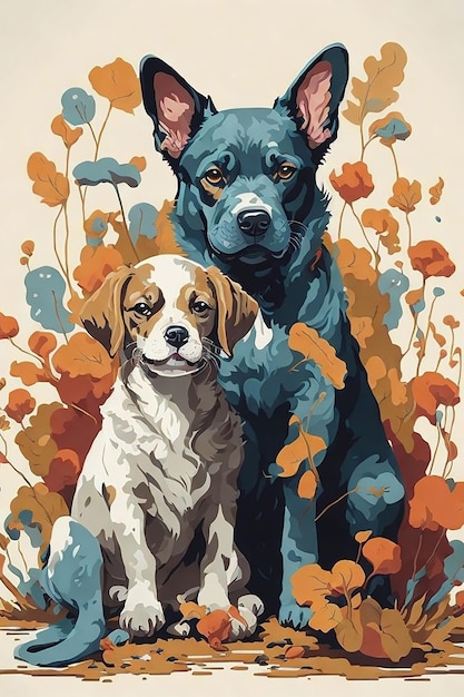 Hond met bloemen op de kleurrijke achtergrond