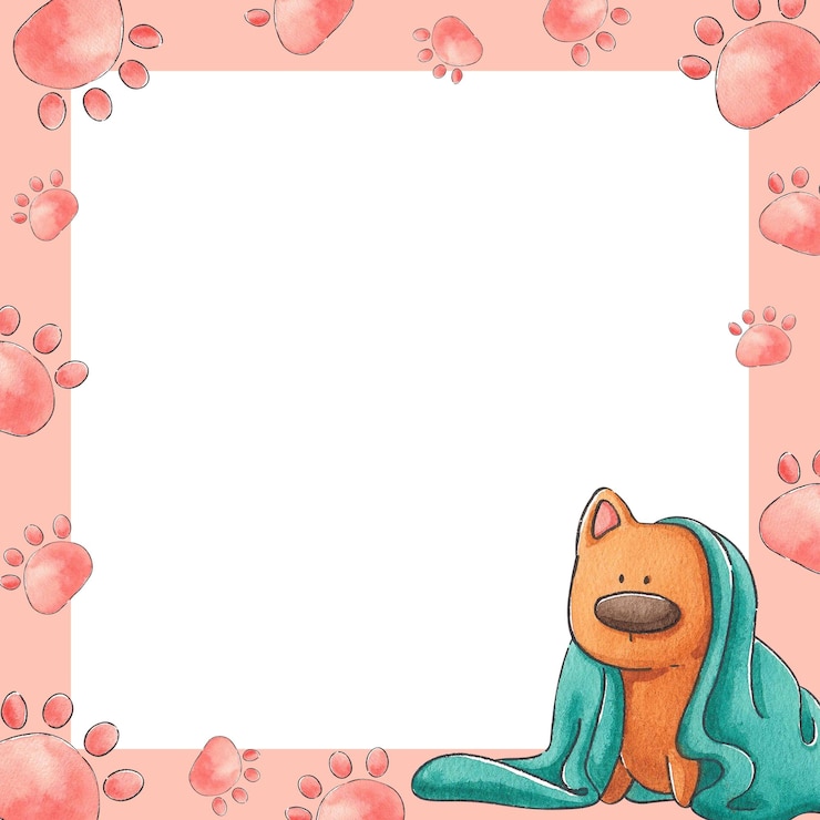 PSD hond met een handdoek op zijn hoofd met de hand getekend waterverf schilderij frame ontwerp