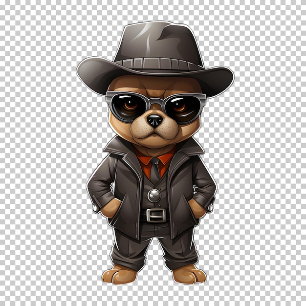 PSD hond met jas en hoed, cartoon-stijl, transparante achtergrond