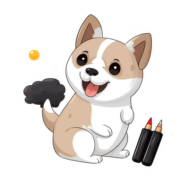 PSD hond schildert een foto kawaii sticker png transparant bestand