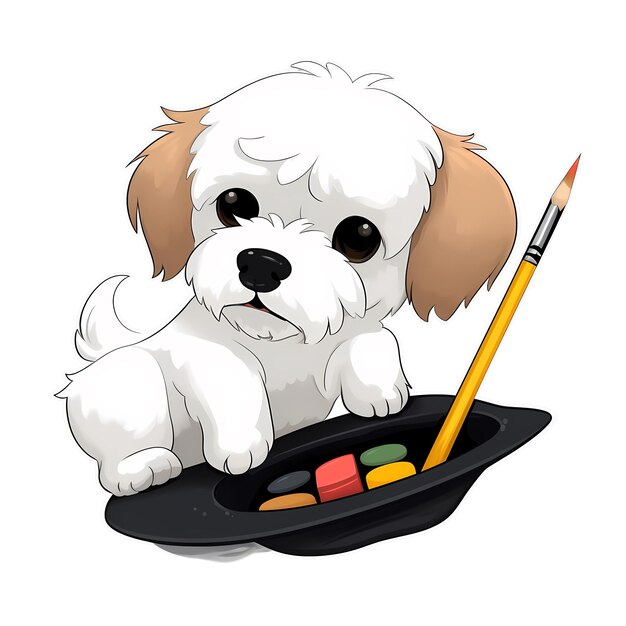 PSD hond schildert een foto kawaii sticker png transparant bestand