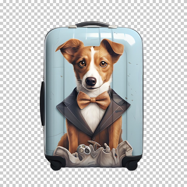 PSD hond zit in koffer geïsoleerd op transparante achtergrond