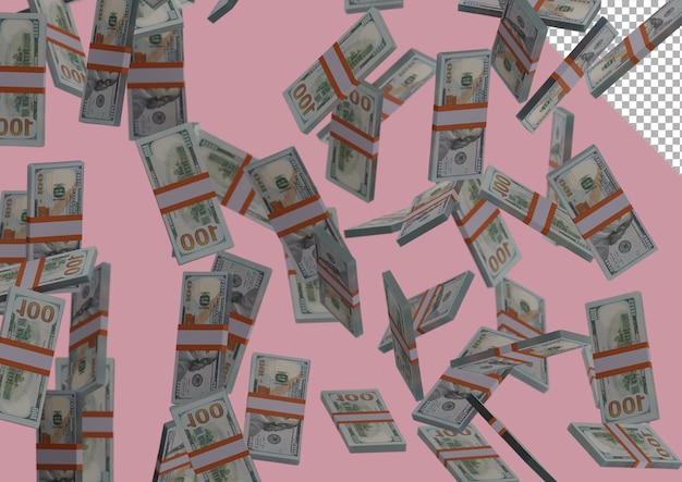 Honderd dollar stapel geld, 3d render, illustratie, dollarbiljetten geïsoleerd op background