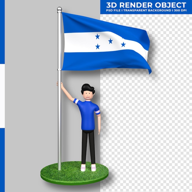 Honduras flag with cute people cartoon character. 3d rendering.