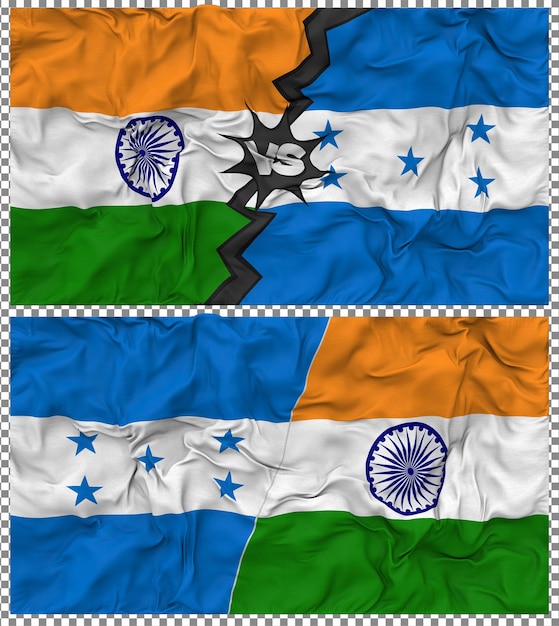 Honduras versus India Half gecombineerde vlag Stof Bump Texture 3D Rendering