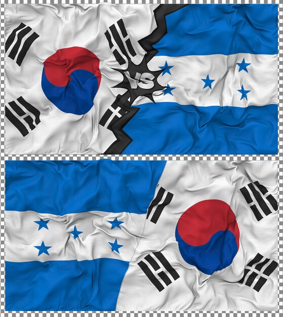 Honduras versus Zuid-Korea Half gecombineerde vlag Cloth Bump Texture 3D Rendering