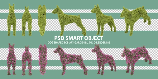 Hondvormige topiary tuinstruik 3D-weergave van geïsoleerde objecten