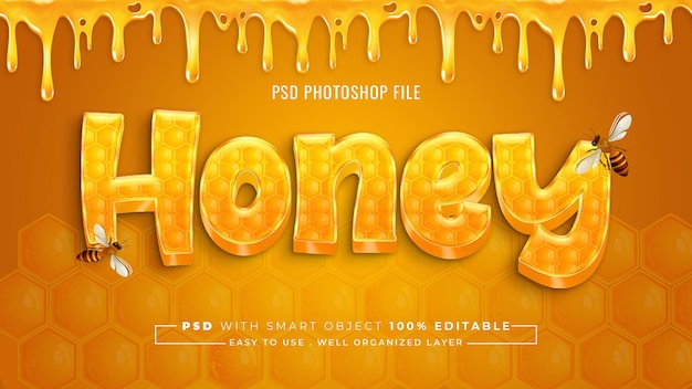 PSD honey 3d  editable text effect, psd file, design template