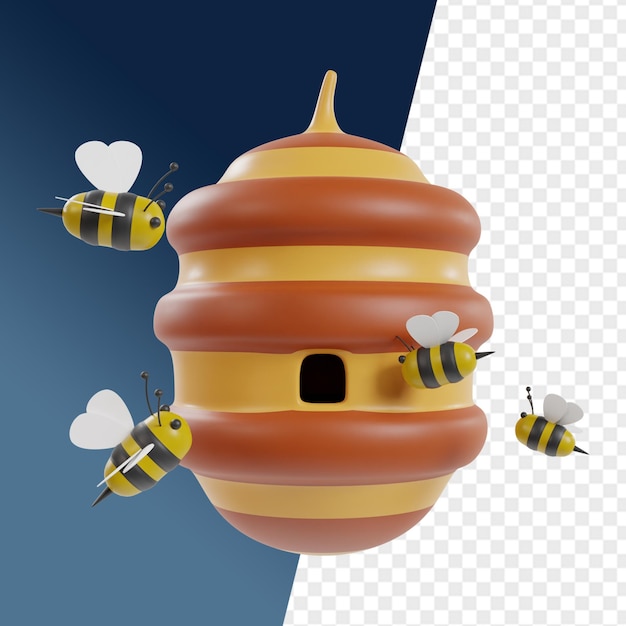 PSD honey and bee 3d icons render clipart for ui ux landing page illustration or buttons