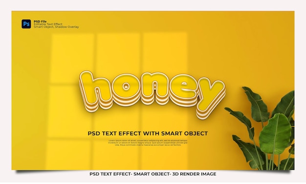 honey  editable text effect style with smart object shadow overlay background 3d image render