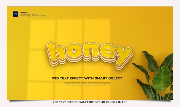 ハニースマートオブジェクトシャドウオーバーレイを使用した編集可能なテキスト効果スタイル背景3d画像レンダリング