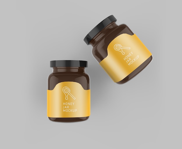 Honey glass jar top view mockup