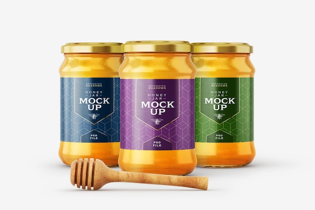 PSD honey jar mockup with dipper