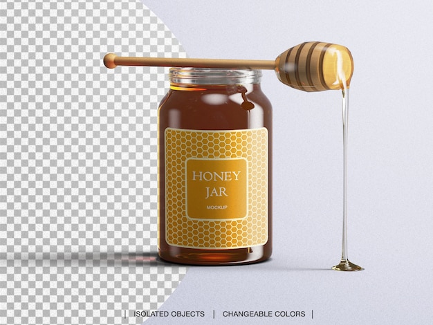 PSD蜂蜜蜂蜜罐子包装玻璃瓶模型勺子孤立
