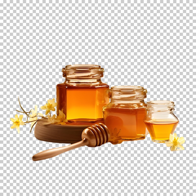 PSD honey in jars isolated on transparent background honeycomb illustration