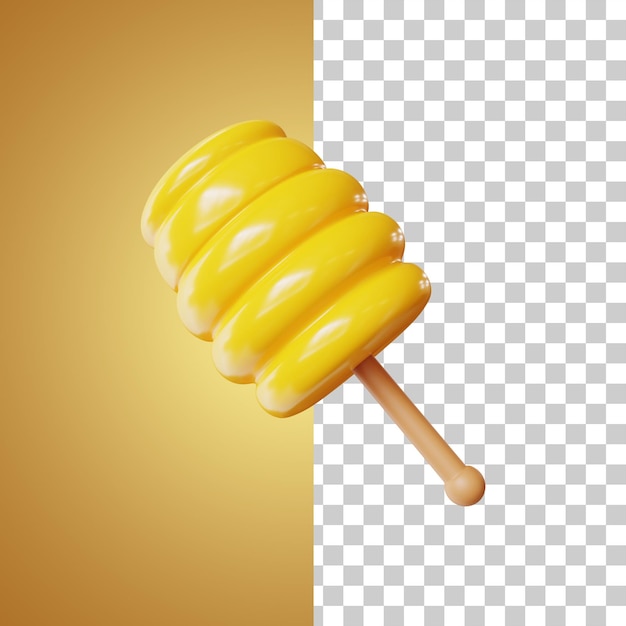 Honey wooden dipper 3d rendering