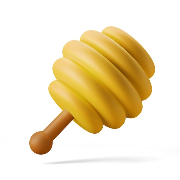 Honey wooden dipper utensil 3d illustration 3d rendering 3d icon isolated