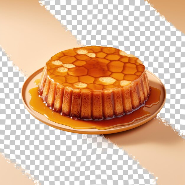 PSD honeycombtopped cake on plate against transparent background a sweet dessert treat