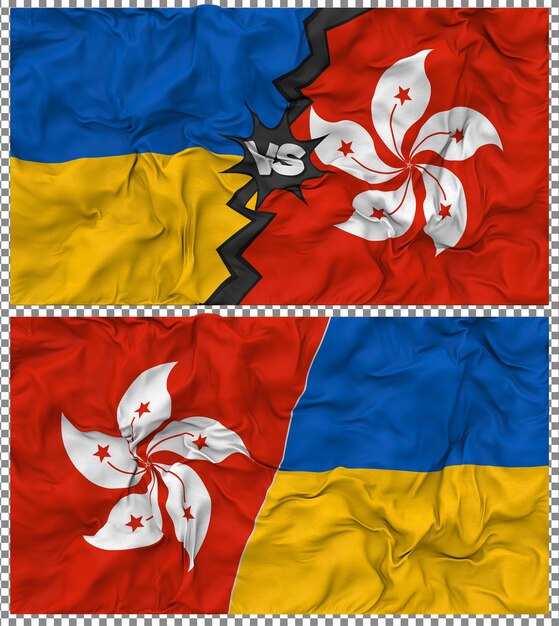 Hong Kong vs Ukraine Half Combined Flag Cloth Bump Texture Rendering 3D (Hong Kong przeciwko Ukrainie)