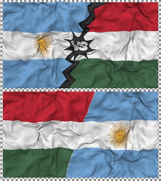 Hongarije versus Argentinië Halve gecombineerde vlag Cloth Bump Texture 3D Rendering