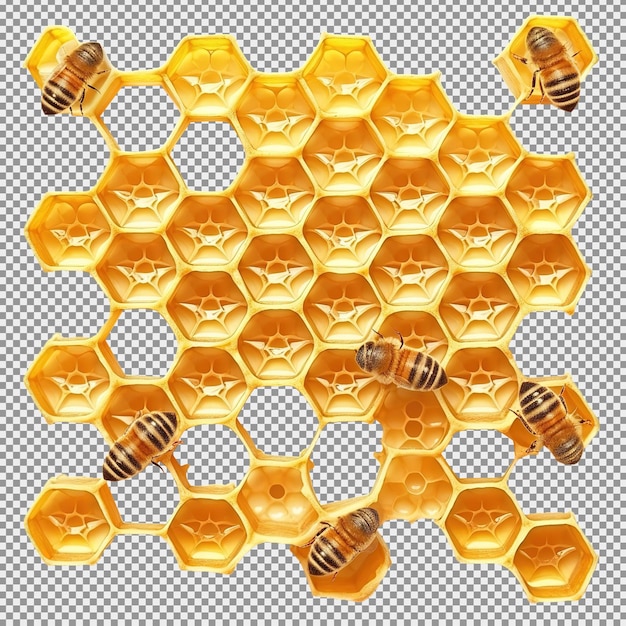 Honingkorf stuk honing plak met honingbijen geïsoleerd op witte achtergrond