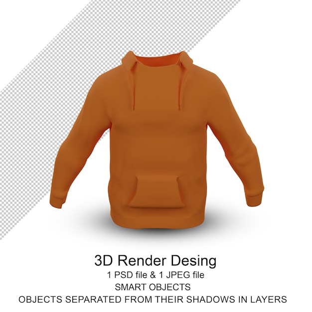 PSD hooded sweater sweatshirt 3d rendering isolated on transparent background