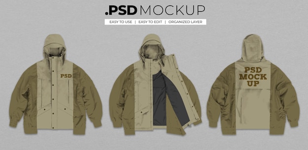 PSD hooded trenchcoat realistisch psd mockup