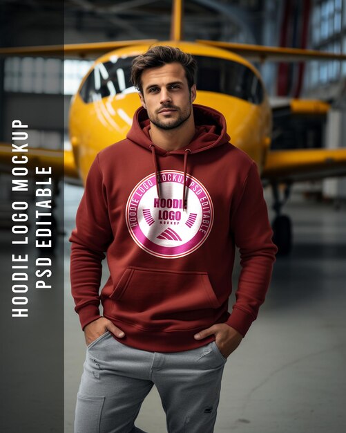 Hoodie logo mockup background aircraft storage area