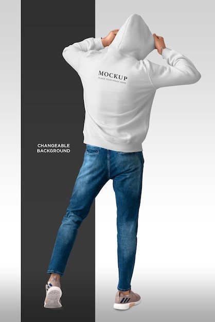 PSD hoodie mockup isolated man back side on changeable background