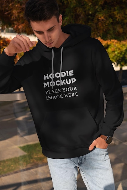 PSD hoodie mockup street style, stylish man