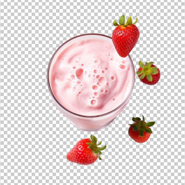 PSD hoogwaardige aardbeien milkshake op glas op witte achtergrond