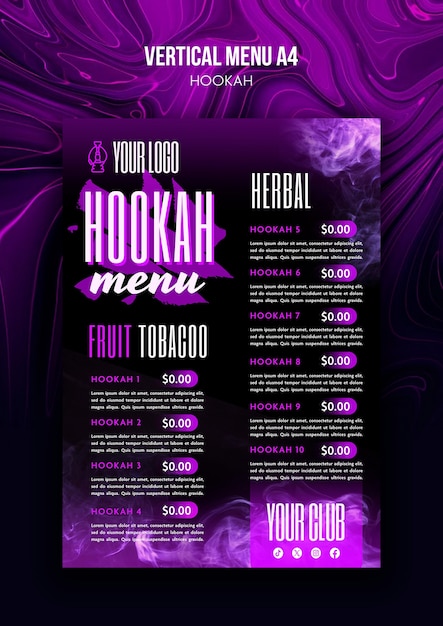 Hookah vertical menu template design