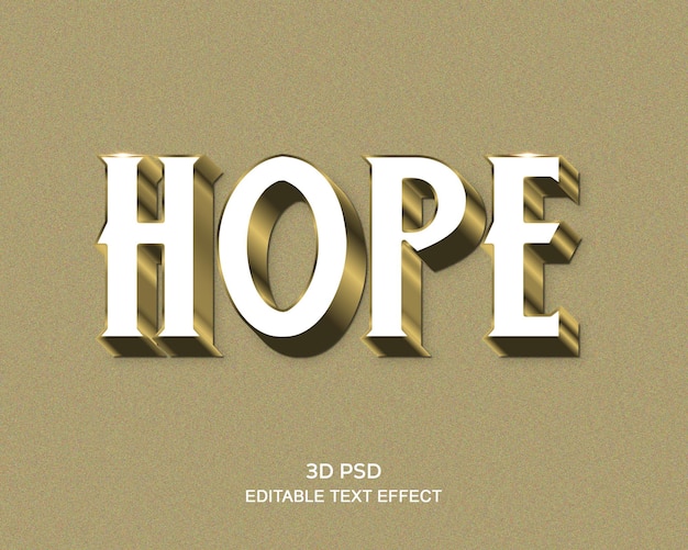 PSD Надежда 3d стиль, 3d редактируемый текстовый эффект с премиальным фоном