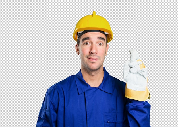 Hopeful worker on white background