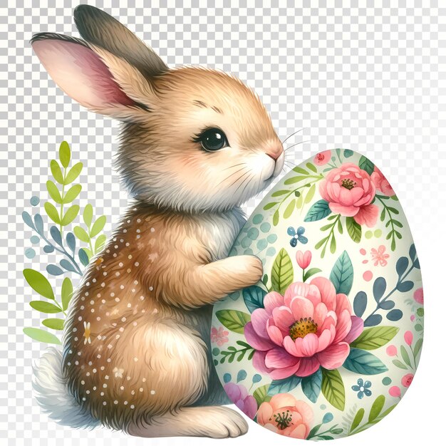 PSD hoppy easter adorable bunny with easter egg clipart