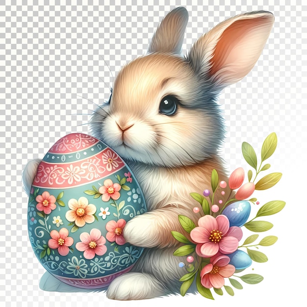 PSD hoppy easter adorable bunny con l'uovo di pasqua clipart