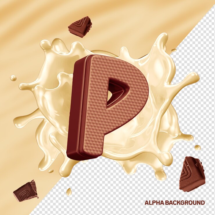 PSD hore alphabet font letter p 3d chocolate