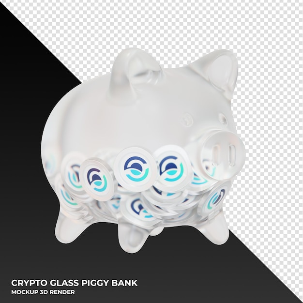 PSD horizen zen glass piggy bank with crypto coins 3d illustration