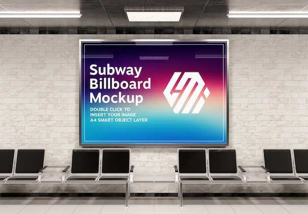 Horizontaal reclamebord in metrostation mockup