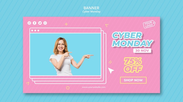 Banner orizzontale per lo shopping di cyber lunedì